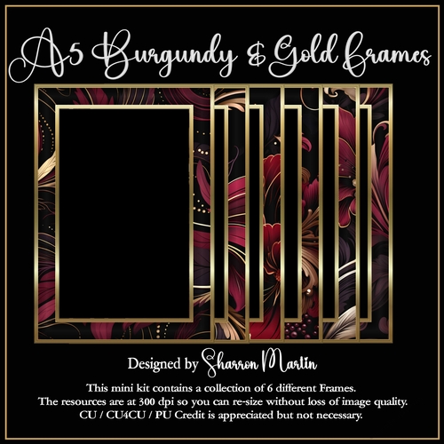 A5 Burgundy & Gold Frames 1-6 in PNG