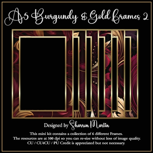A5 Burgundy & Gold Frames 7-12 in PNG