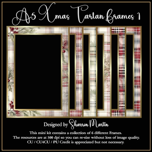A5 Xmas Tartan Frames 1-6 in PNG