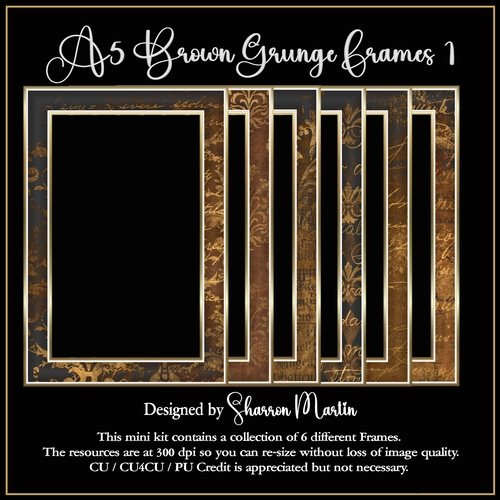 A5 Brown Grunge Frames 1-6 in PNG