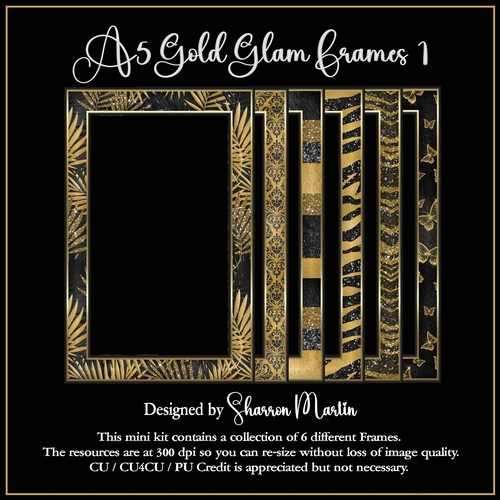 A5 Gold Glam Frames 1-6 in PNG
