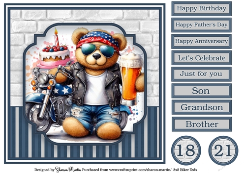 8x8 Biker Ted 5 Card Front with Sentiments