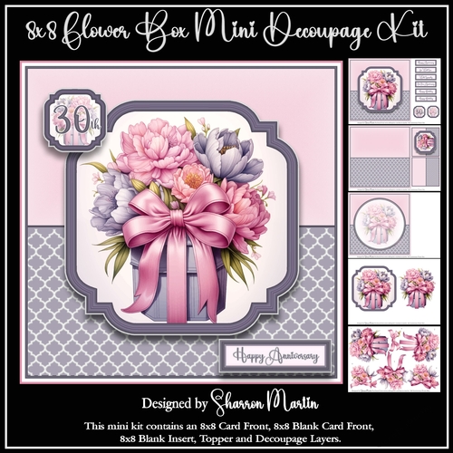 8x8 Anniversary Flower Box Mini Decoupage Kit - x5 A4 Sheets 