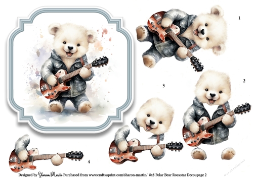 8x8 Polar Bear Rockstar Decoupage 