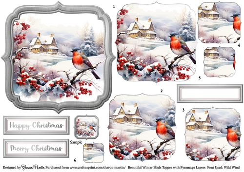 Beautiful Winter Birds 1 Topper, x6 Pyramage Layers & Sentiments CU4CU/PU/CU