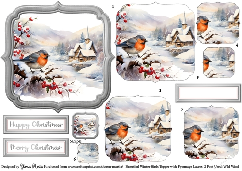 Beautiful Winter Birds 2 Topper, x6 Pyramage Layers & Sentiments CU4CU/PU/CU