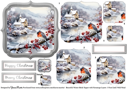 Beautiful Winter Birds 3 Topper, x6 Pyramage Layers & Sentiments CU4CU/PU/CU