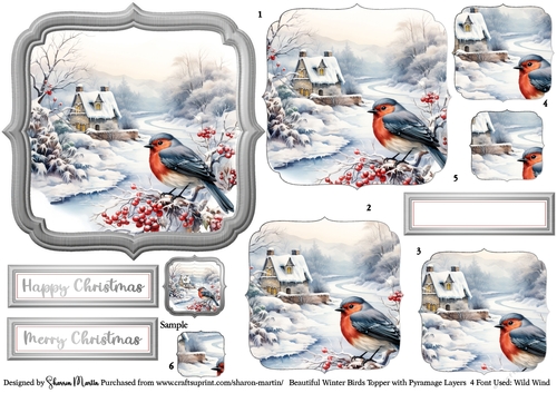 Beautiful Winter Birds 4 Topper, x6 Pyramage Layers & Sentiments CU4CU/PU/CU