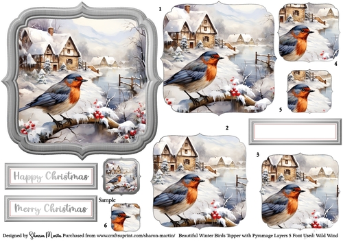 Beautiful Winter Birds 5 Topper, x6 Pyramage Layers & Sentiments CU4CU/PU/CU