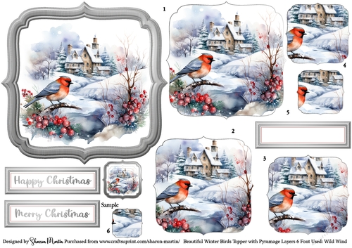 Beautiful Winter Birds 6 Topper, x6 Pyramage Layers & Sentiments CU4CU/PU/CU