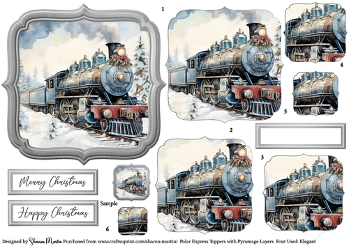 Polar Express 1 Topper, x6 Pyramage Layers and Sentiments CU4CU/PU/CU