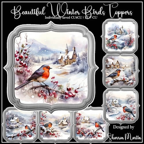 Beautiful Winter Birds Toppers / Frames 1-7 CU4CU /PU/ CU