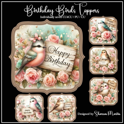 Birthday Birds Toppers/Frames 1-6 in PNG CU4CU/CU/PU