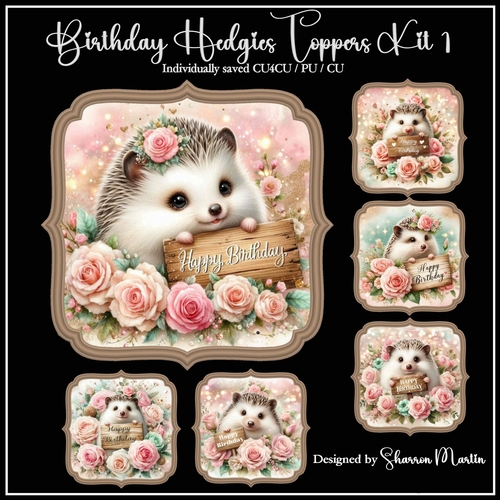 Birthday Hedgies Toppers/Frames 1-6 in PNG CU4CU/CU/PU