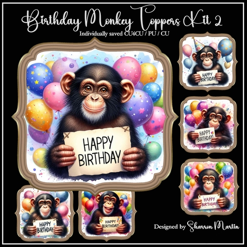 Monkey Birthday Toppers/Frames 7-12 in PNG CU4CU/CU/PU