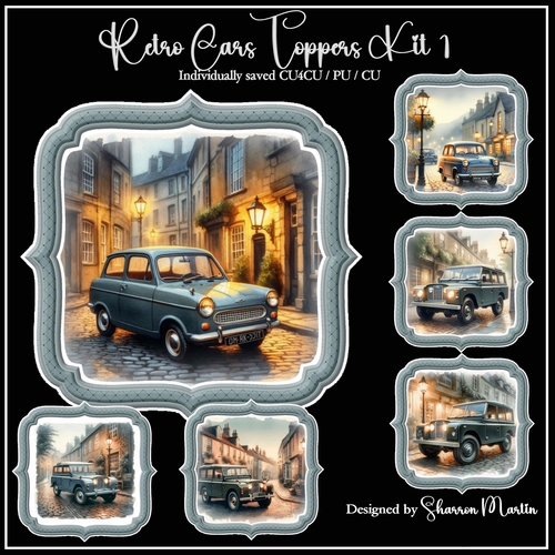 Retro Cars Toppers/Frames 1-6 in PNG CU4CU/CU/PU