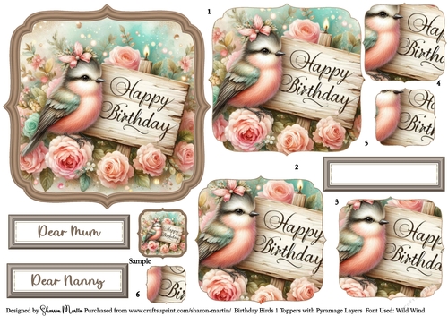 Birthday Birds 1 Toppers/Frames x6 Layers Pyramage, and Sentiments CU4CU/PU/CU 