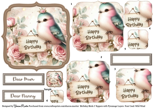 Birthday Birds 3 Toppers/Frames x6 Layers Pyramage, and Sentiments CU4CU/PU/CU