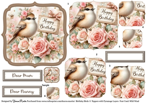 Birthday Birds 11 Toppers/Frames x6 Layers Pyramage, and Sentiments CU4CU/PU/CU
