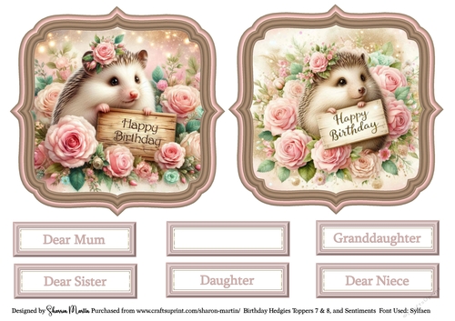 Birthday Hedgies 7 & 8 Toppers with Sentiments CU4CU/PU/CU