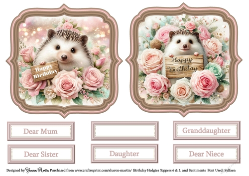 Birthday Hedgies 5 & 6 Toppers with Sentiments CU4CU/PU/CU