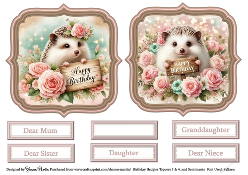 Birthday Hedgies 3 & 4 Toppers with Sentiments CU4CU/PU/CU