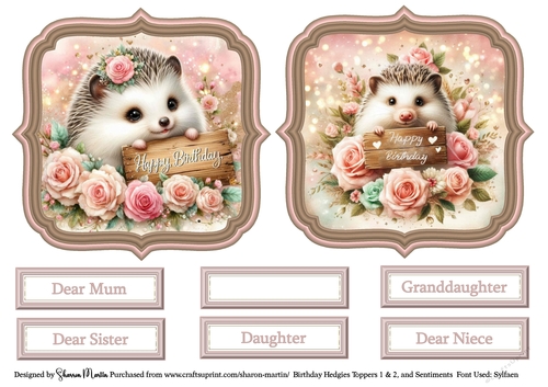 Birthday Hedgies 1 & 2 Toppers with Sentiments CU4CU/PU/CU