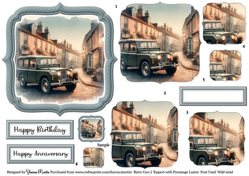 Retro Cars 2 Toppers / Frames x6 Layers Pyramage, and Sentiments CU4CU/PU/CU