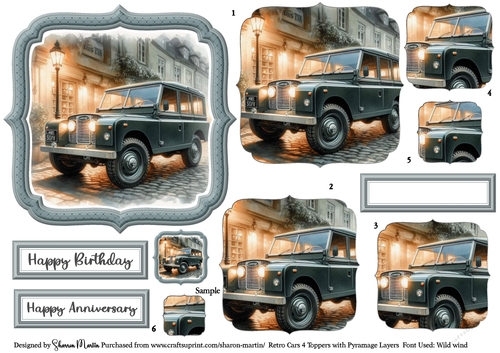 Retro Cars 4 Toppers / Frames x6 Layers Pyramage, and Sentiments CU4CU/PU/CU