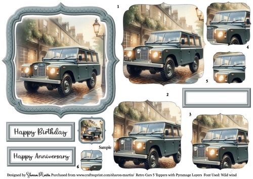 Retro Cars 5 Toppers / Frames x6 Layers Pyramage, and Sentiments CU4CU/PU/CU