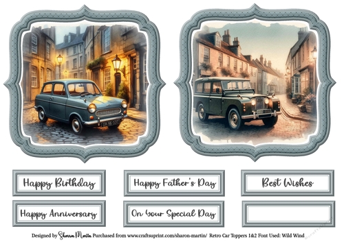 Retro Car Toppers 1 & 2 with Sentiments CU4CU/PU/CU