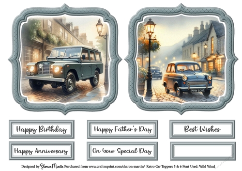 Retro Car Toppers 5 & 6 with Sentiments CU4CU/PU/CU