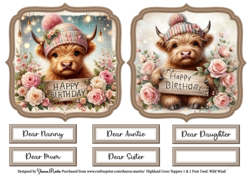 Highland Cows Toppers 1 & 2 with Sentiments CU4CU/PU/CU