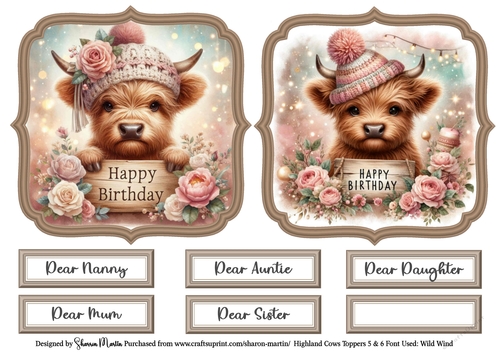Highland Cows Toppers 5 & 6 with Sentiments CU4CU/PU/CU