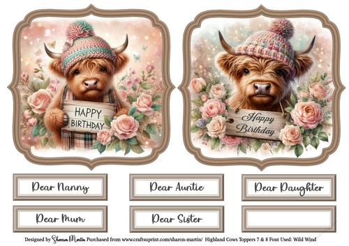 Highland Cows Toppers 7 & 8 with Sentiments CU4CU/PU/CU