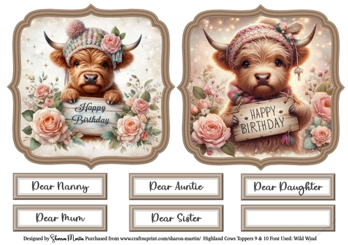Highland Cows Toppers 9 & 10 with Sentiments