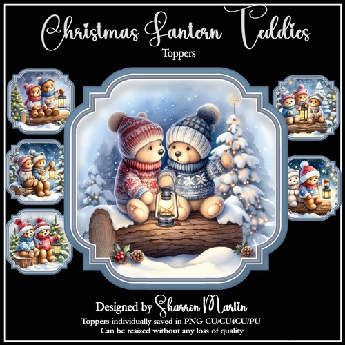Christmas Lantern Teddies Toppers 1-6 in PNG CU4CU/PU/CU