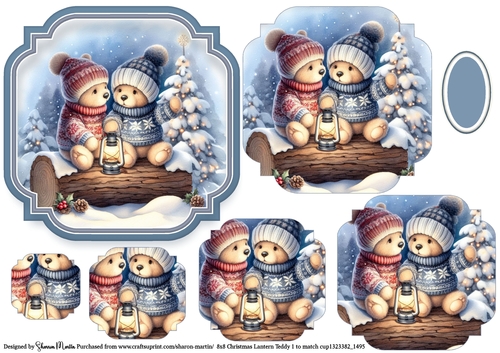 Christmas Lantern Teddies 1 Topper and Pyramage with blank sentiment