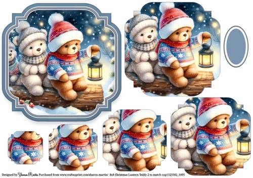 Christmas Lantern Teddies 2 Topper and Pyramage with blank sentiment