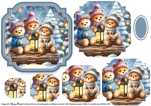 Christmas Lantern Teddies 3 Topper and Pyramage with blank sentiment