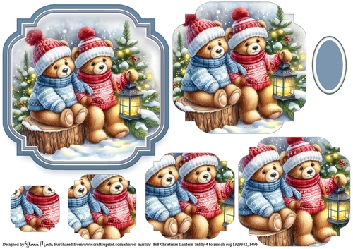 Christmas Lantern Teddies 4 Topper and Pyramage with blank sentiment