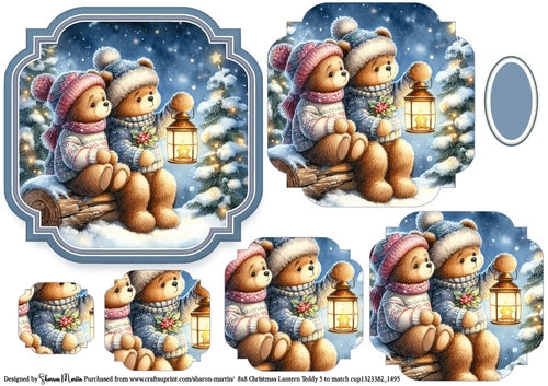 Christmas Lantern Teddies 5 Topper and Pyramage with blank sentiment