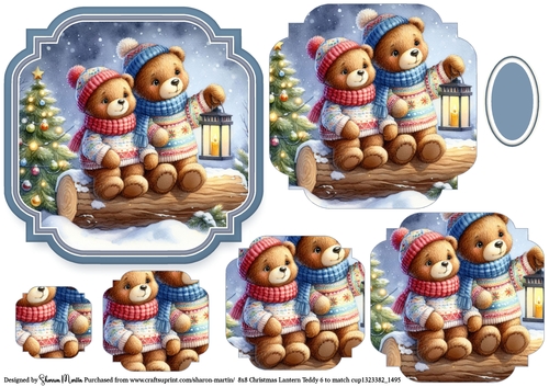 Christmas Lantern Teddies 6 Topper and Pyramage with blank sentiment