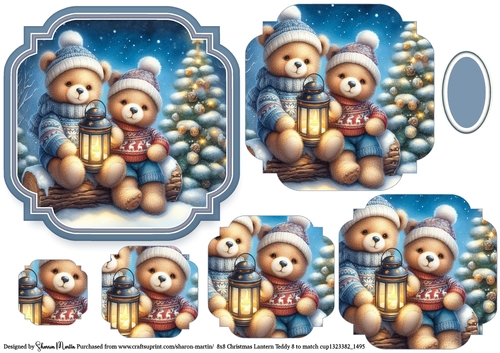 Christmas Lantern Teddies 8 Topper and Pyramage with blank sentiment