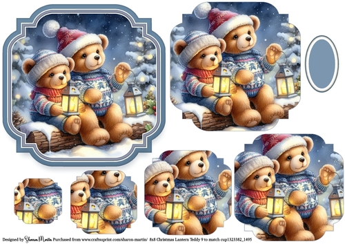 Christmas Lantern Teddies 9 Topper and Pyramage with blank sentiment