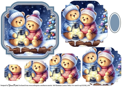 Christmas Lantern Teddies 10 Topper and Pyramage with blank sentiment