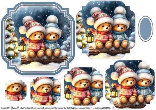 Christmas Lantern Teddies 11 Topper and Pyramage with blank sentiment