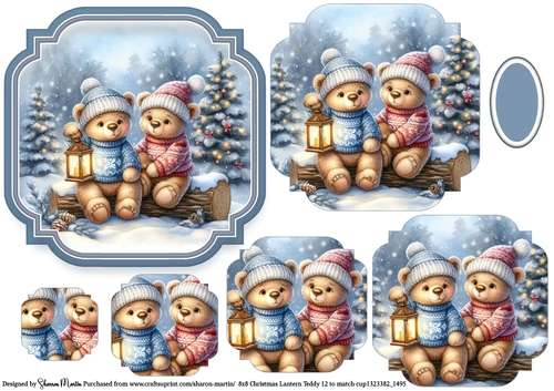 Christmas Lantern Teddies 12 Topper and Pyramage with blank sentiment