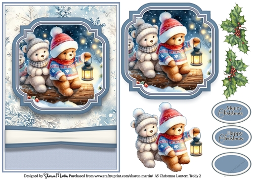 A5 Christmas Lantern Teddies 3