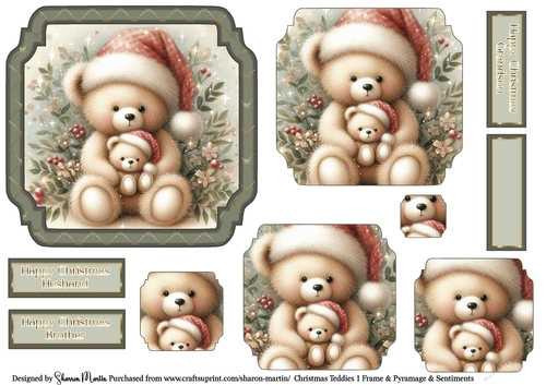 Christmas Teddies 1 Frame & Pyramage Layers with Sentiments